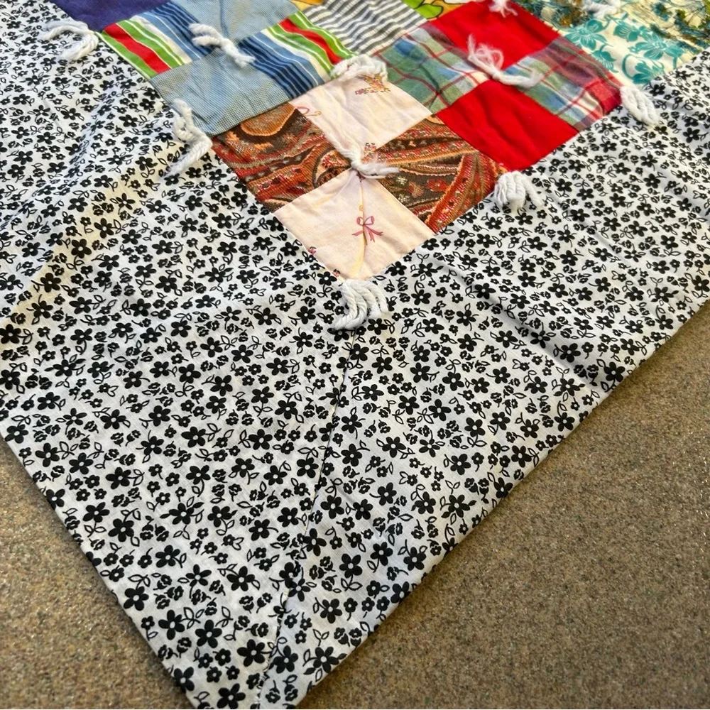 Vintage Handmade “Postage Stamp” Patchwork Quilt Multicolor Bedcover#0215265